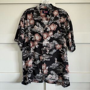 Budweiser Hawaiian Button Down Shirt Mens Medium Black Short Sleeve Aloha Camp